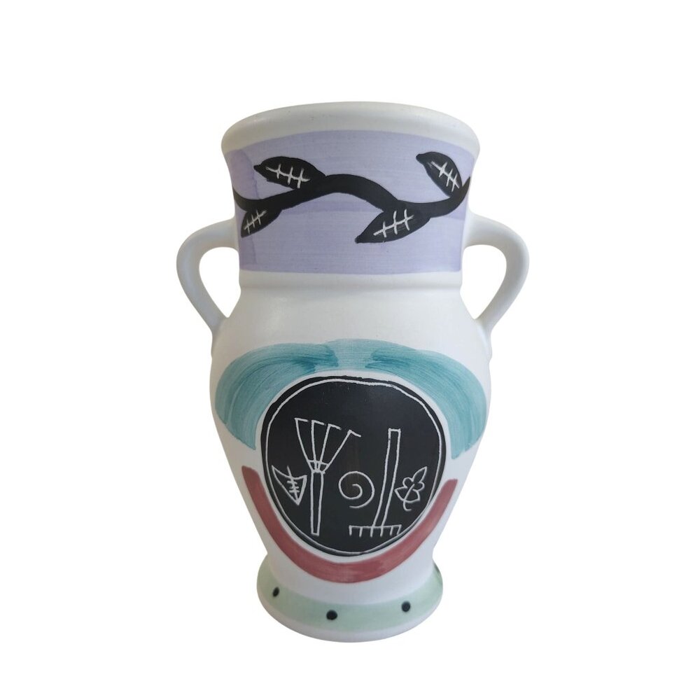 Southwest Style Ceramic Hand Painted Handled Vase 8.5"Tx4.25"W Treasure Craft